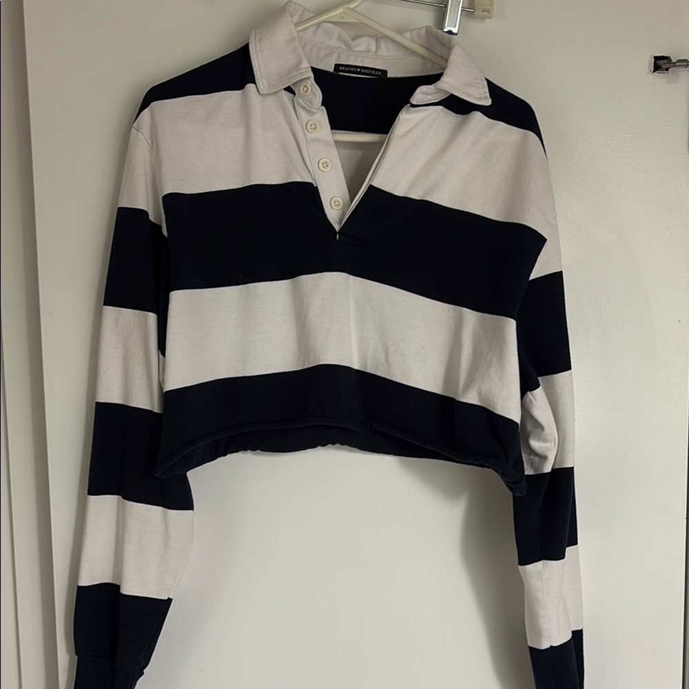 Brandy Melville Black and White Striped Crop Top